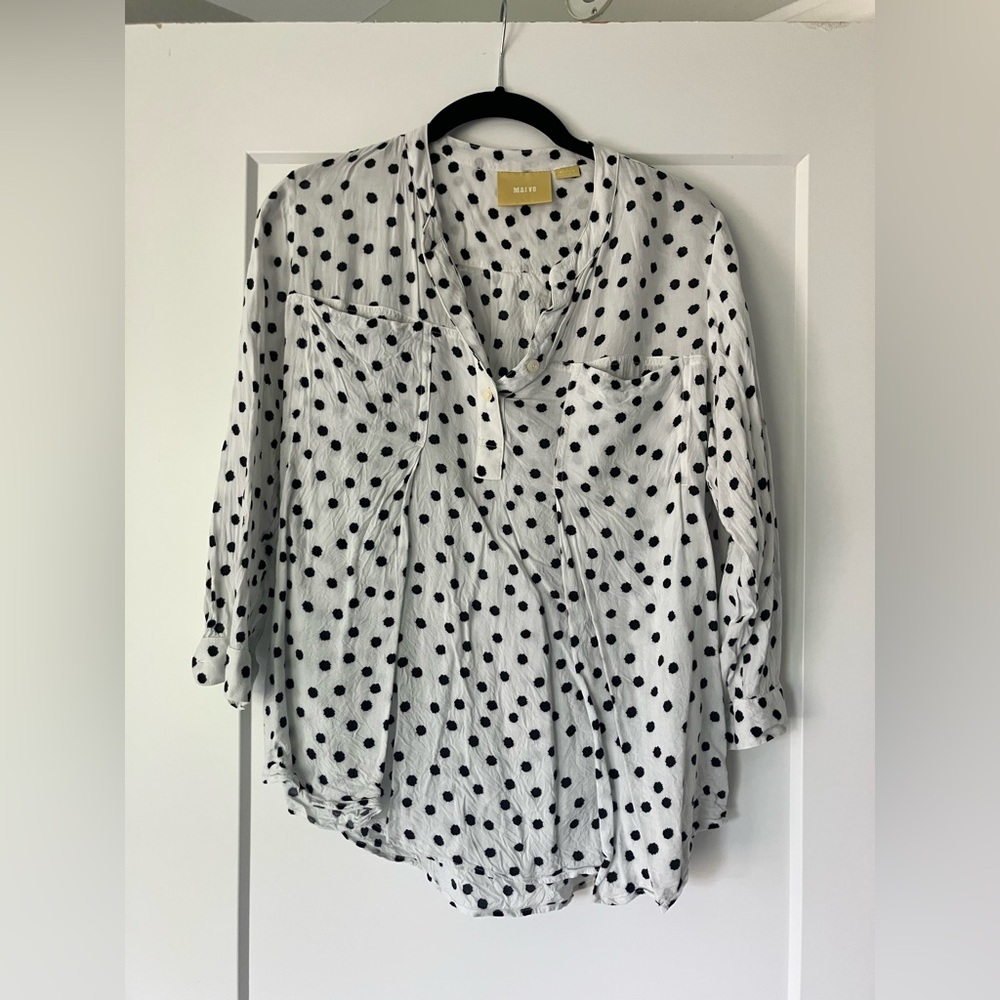 Maeve Black and White 3/4 Sleeve Boxy Blouse